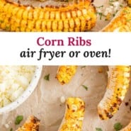 Corn ribs Pinterest graphic, with text and photos.