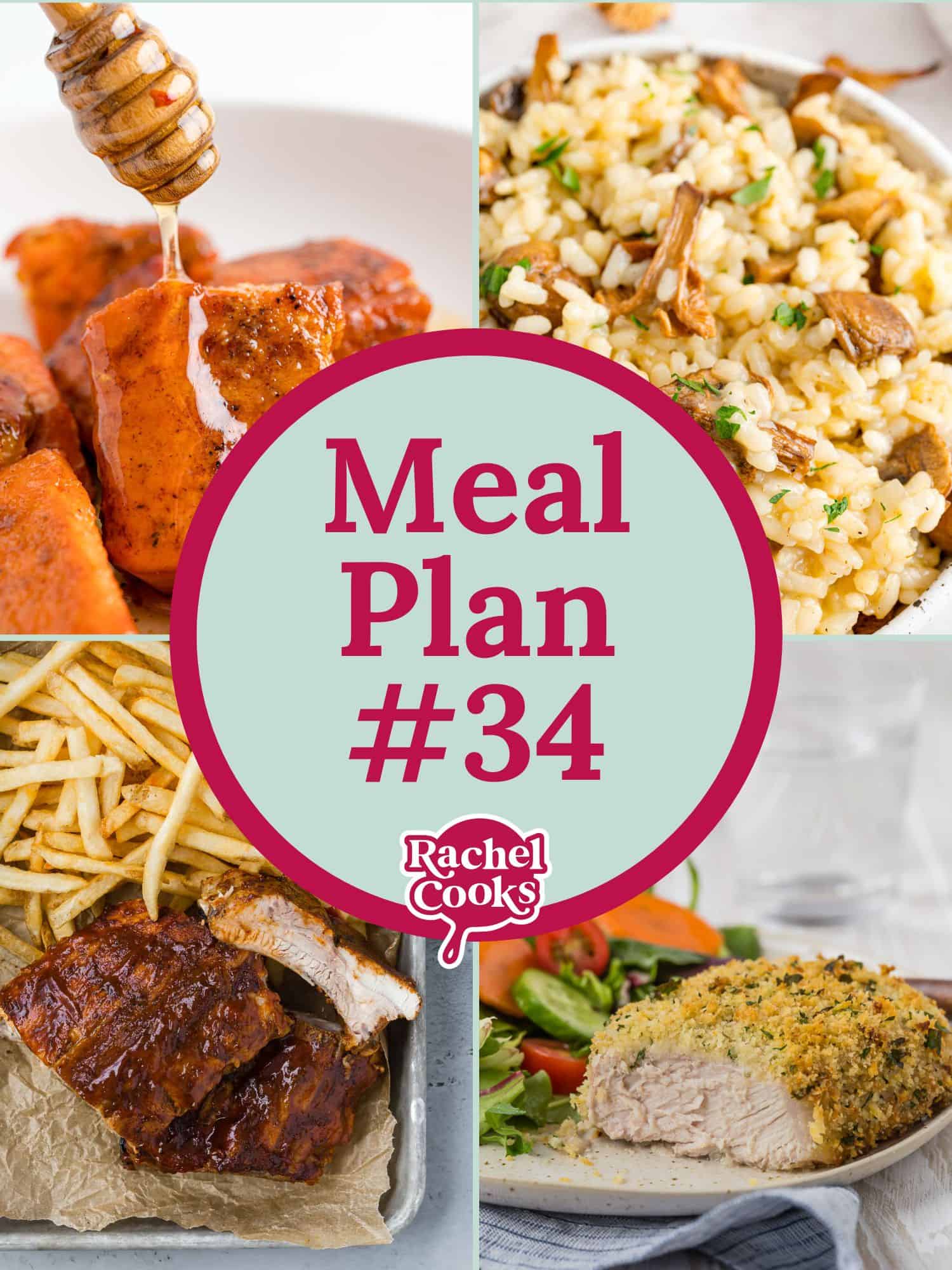Meal plan graphic with text and recipe photos.