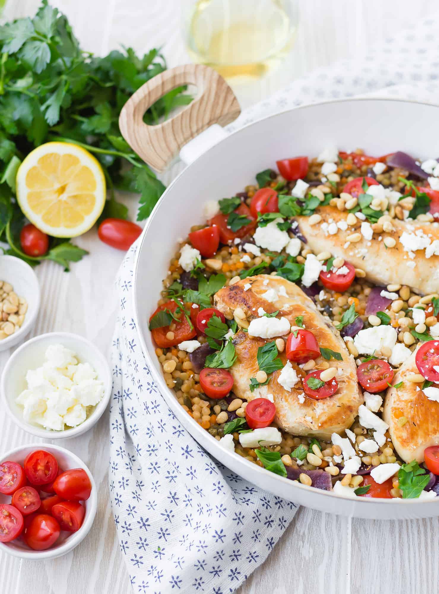 One pan chicken and couscous in a pan.