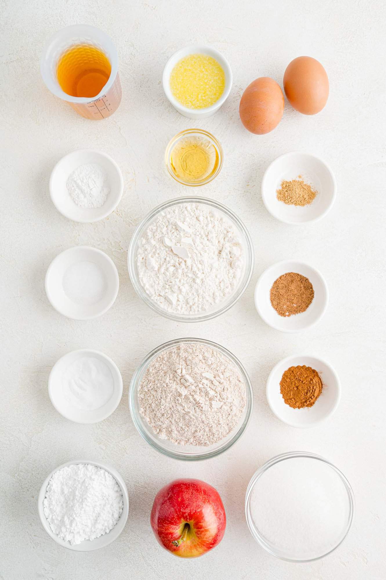 Ingredients for apple cider muffins.