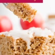 Apple spice cake Pinterest graphic with text and photos.