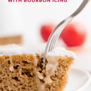 Apple spice cake Pinterest graphic with text and photos.