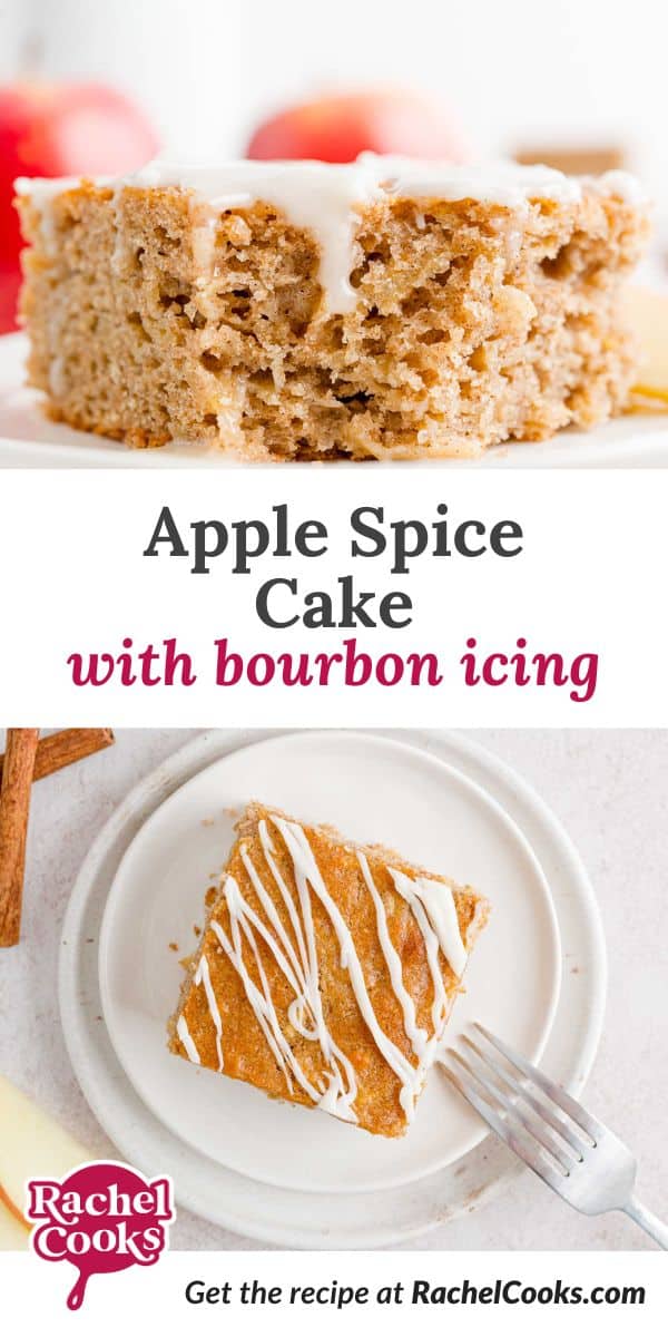 Pinterest title image for Apple Spice Cake with Bourbon Icing.
