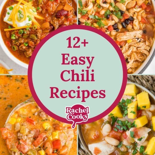 Chili recipes round up graphic, including text and photos.