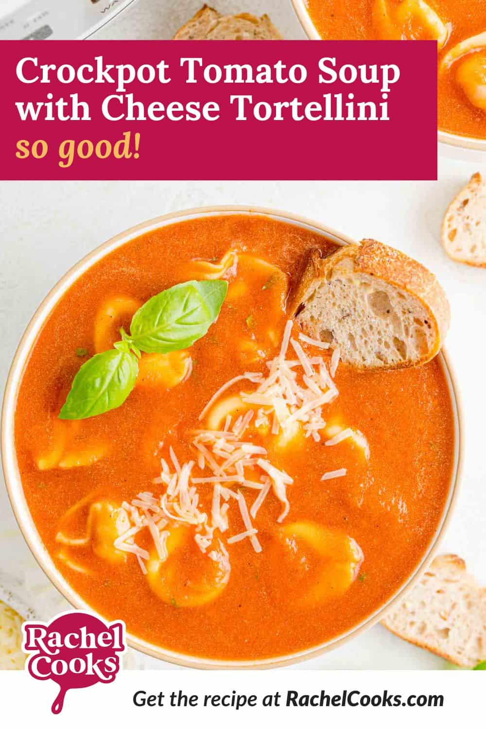 Crockpot tomato soup Pinterest graphic with text and images.