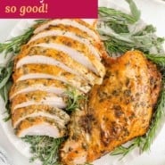 Herb roasted turkey breast Pinterest image with text and photos.