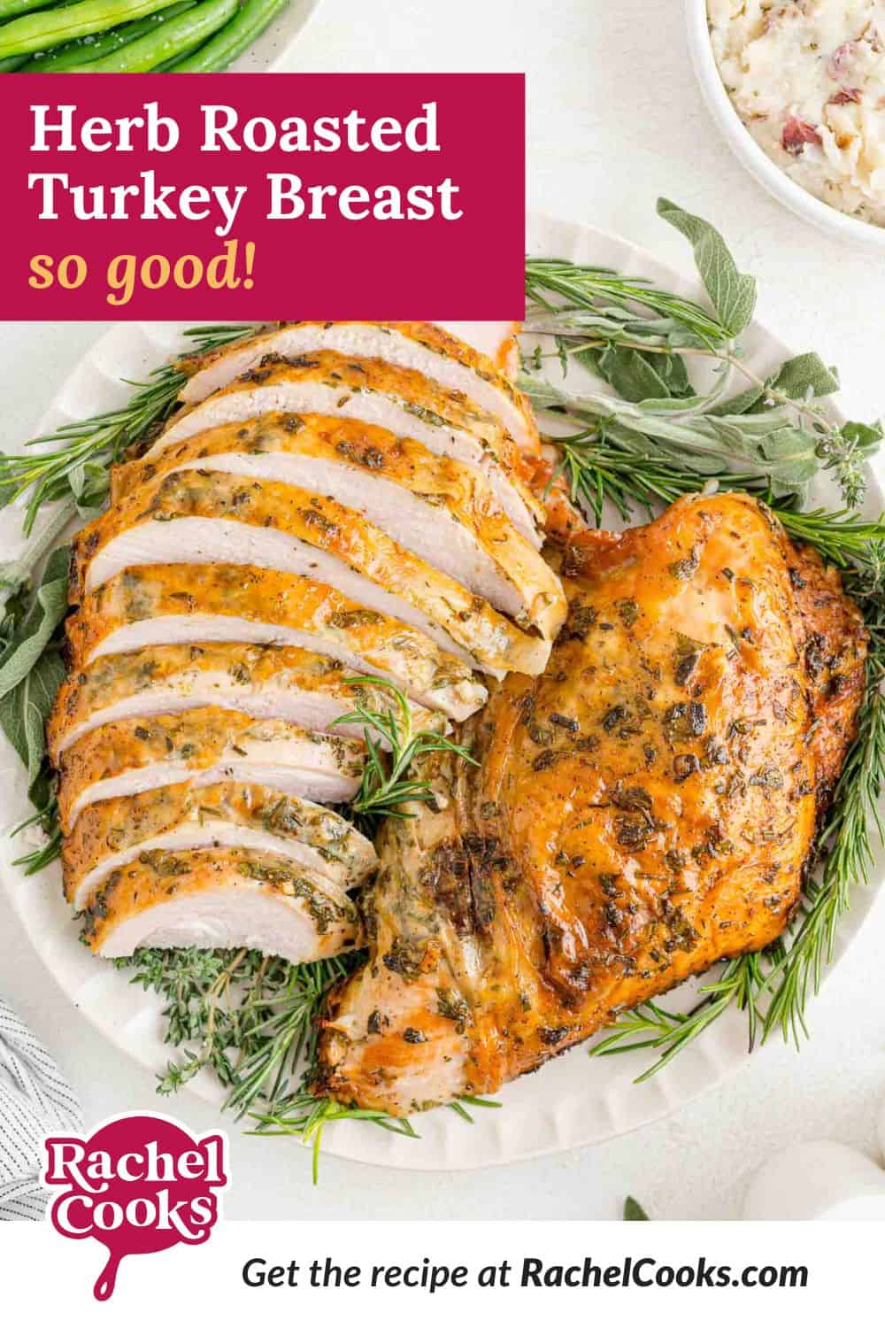Herb roasted turkey breast Pinterest image with text and photos.