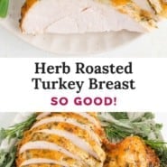 Herb roasted turkey breast Pinterest image with text and photos.