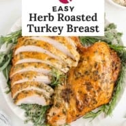 Herb roasted turkey breast Pinterest image with text and photos.