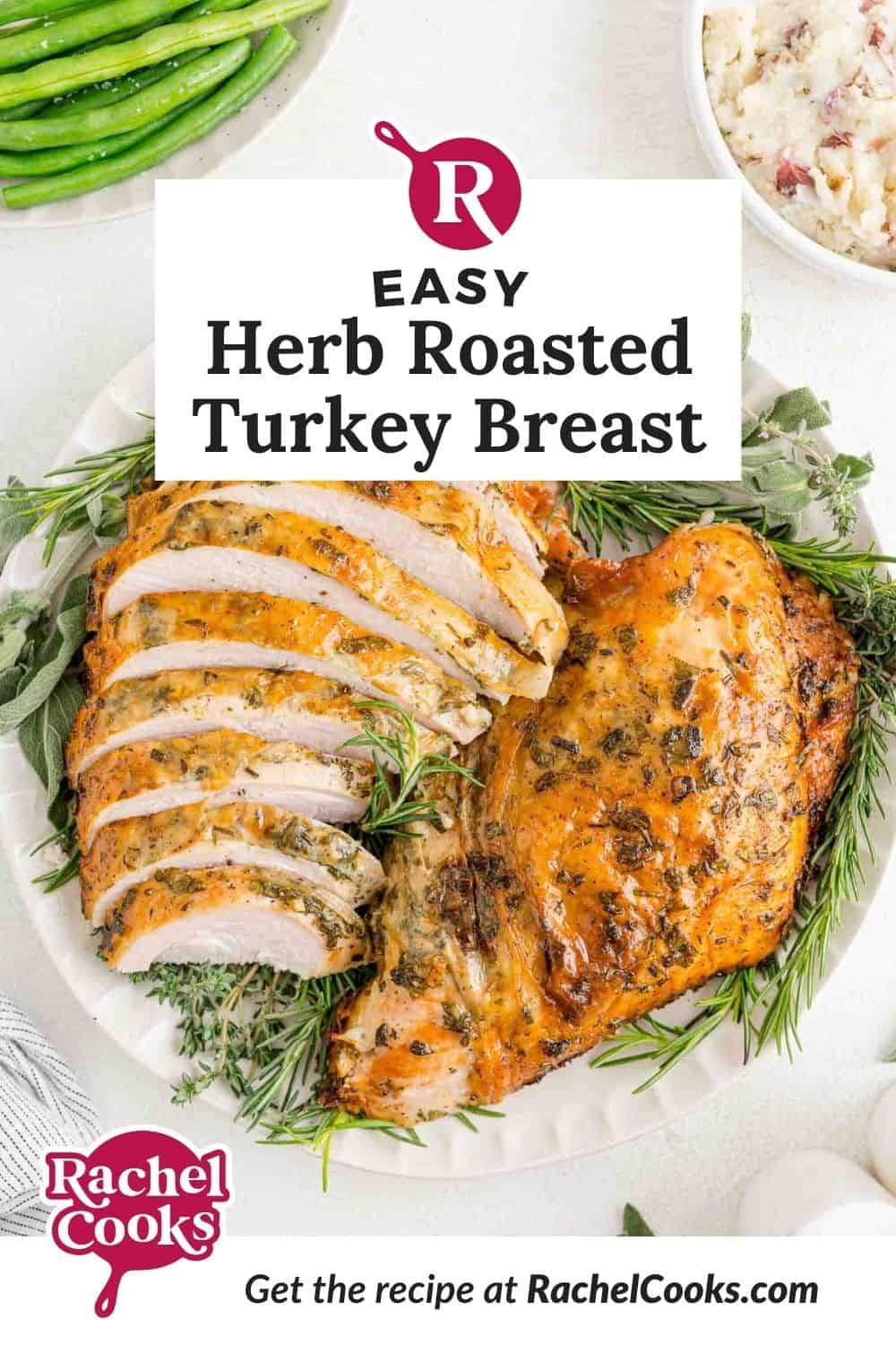 Herb roasted turkey breast Pinterest image with text and photos.