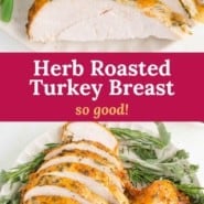 Herb roasted turkey breast Pinterest image with text and photos.