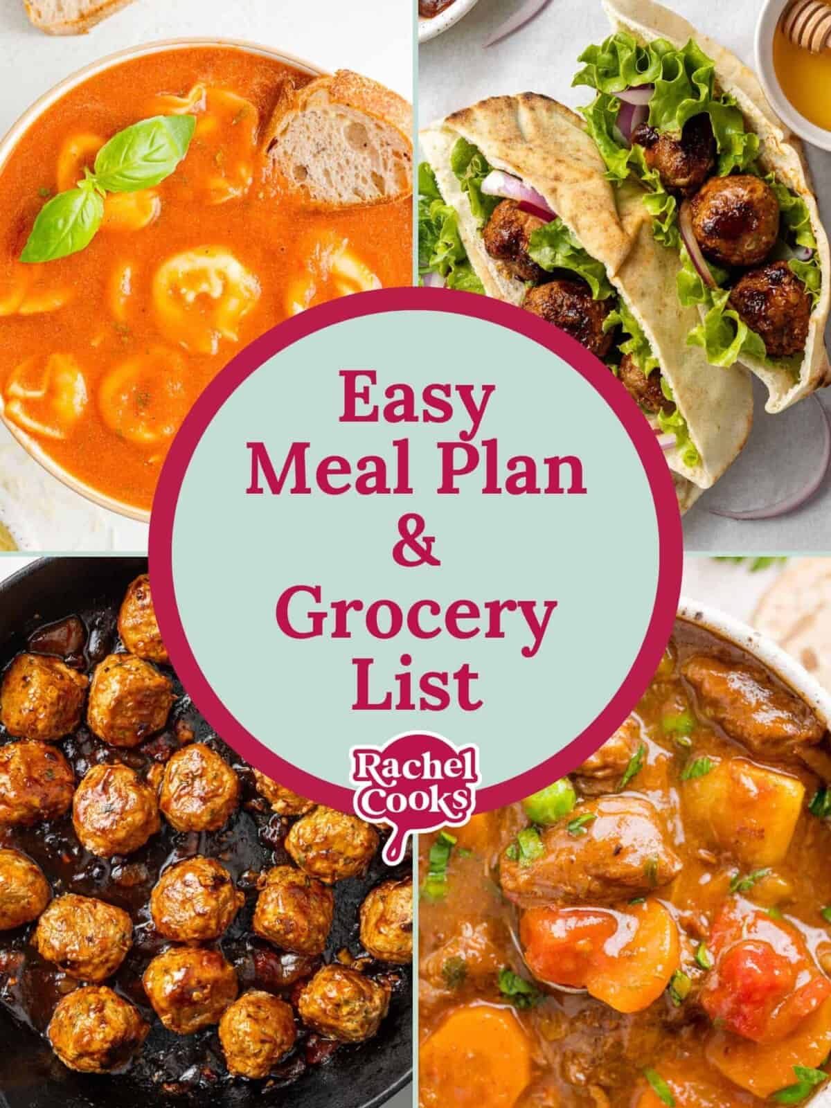 Meal plan graphic with text and photos.
