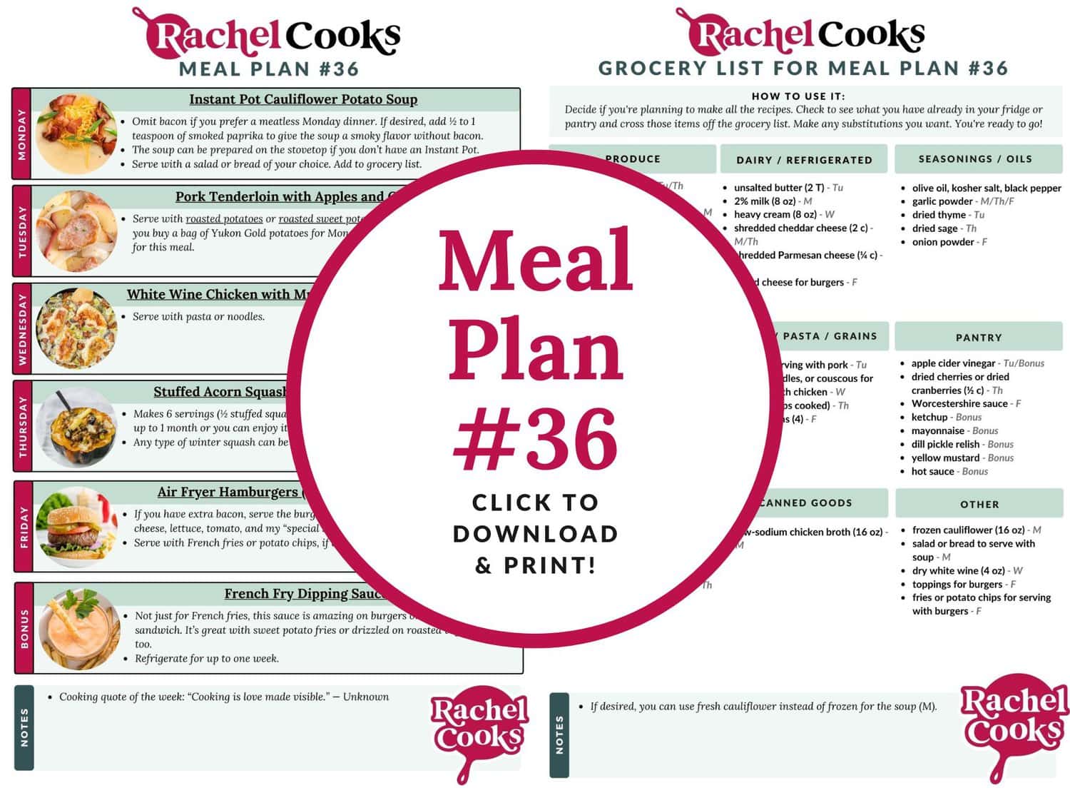 Meal Plan 36 preview image with text overlay.