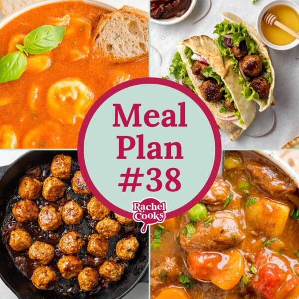 Meal plan graphic with text and photos.