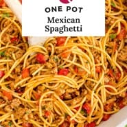 Mexican spaghetti Pinterest graphic with text and photos.