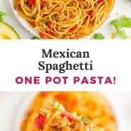 Mexican spaghetti Pinterest graphic with text and photos.