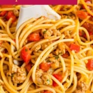 Mexican spaghetti Pinterest graphic with text and photos.