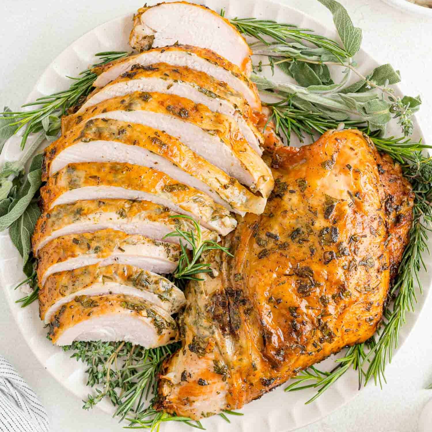 Rosemary turkey breast roasted in an oven bag