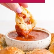 Stuffed pizza bites Pinterest graphic with text and photos.