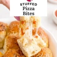 Stuffed pizza bites Pinterest graphic with text and photos.