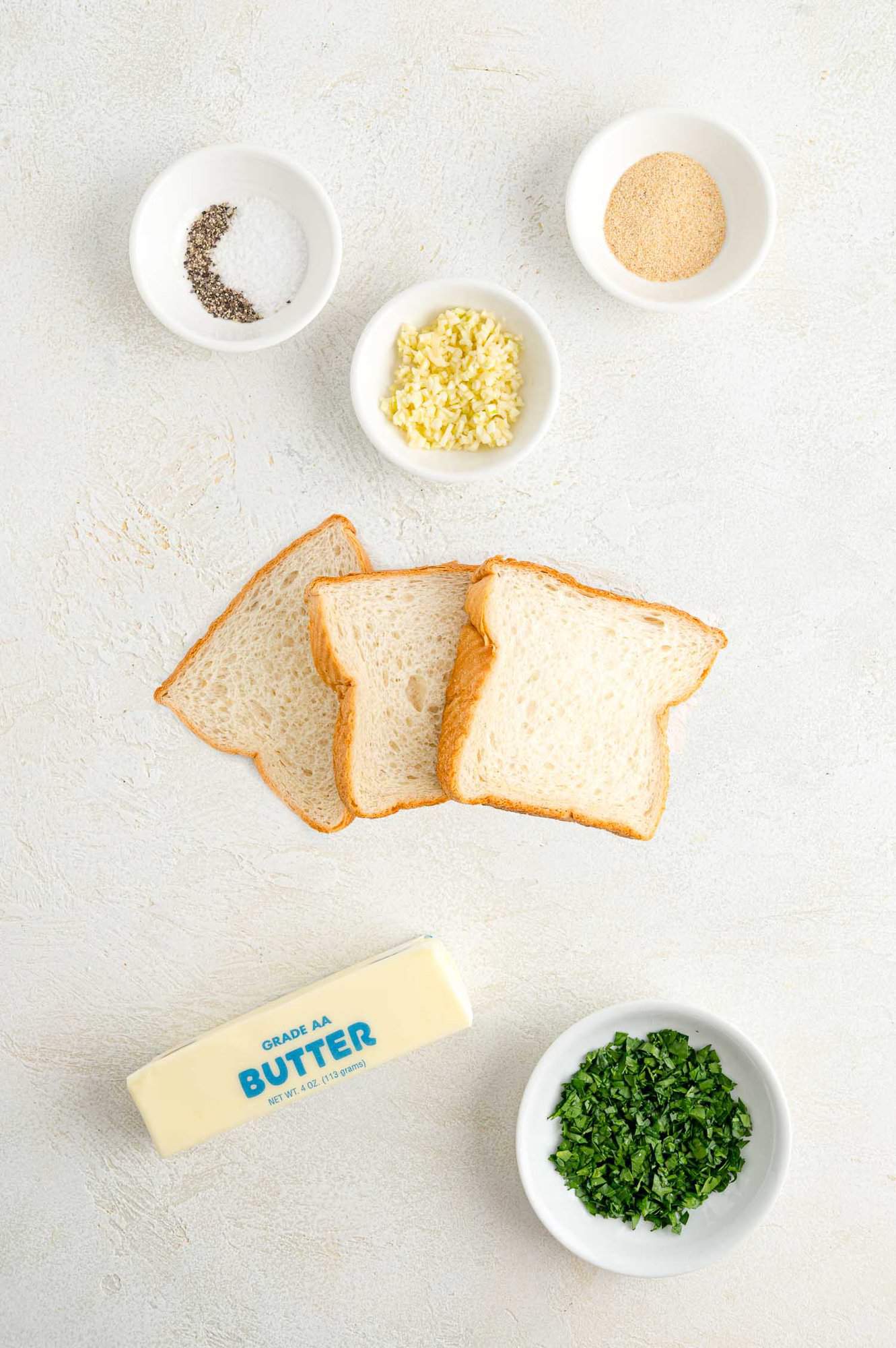 The ingredients for Texas toast garlic bread.