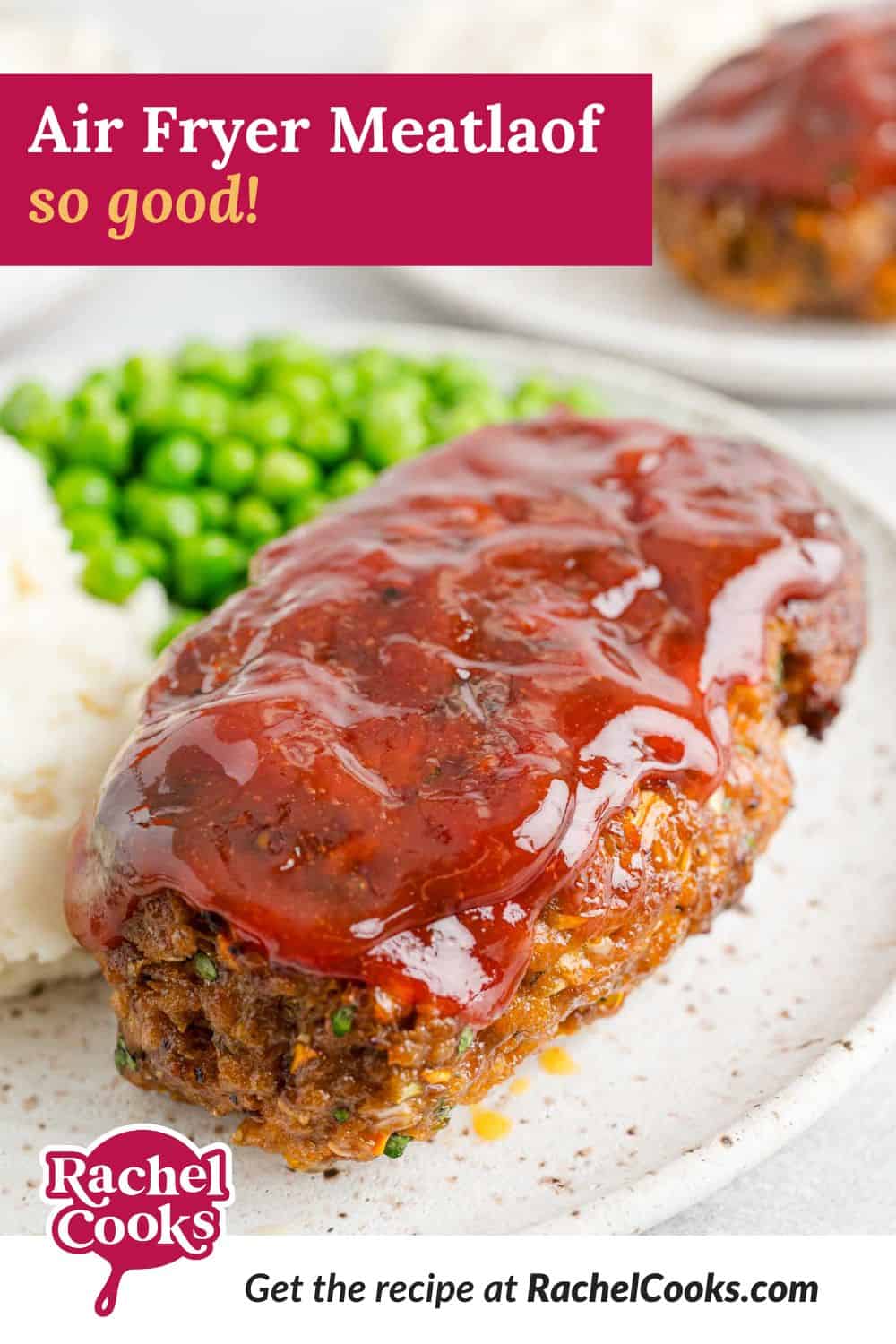 Air fryer meatloaf Pinterest graphic with text and photos.