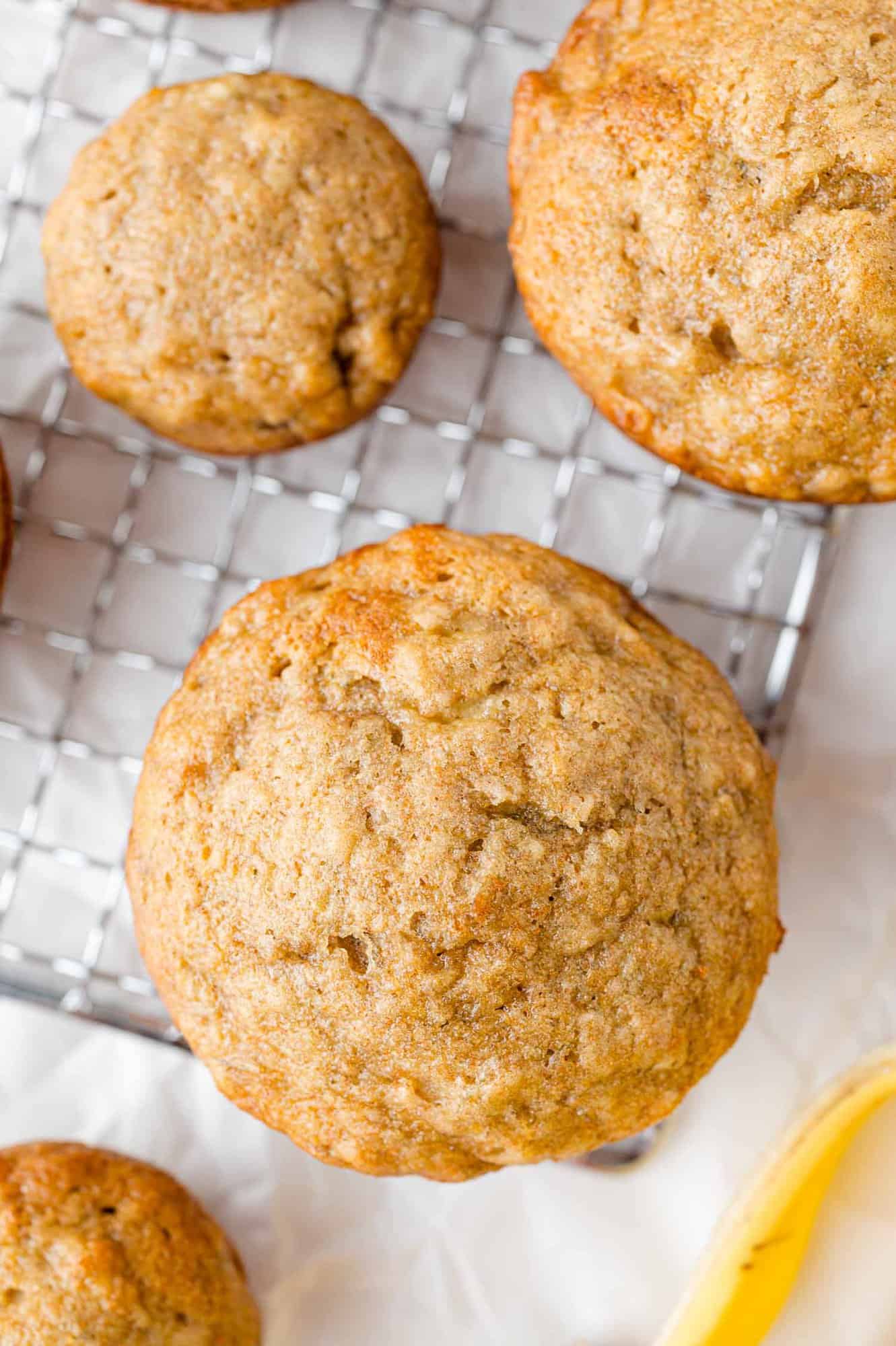 Overhead view of banana muffins.