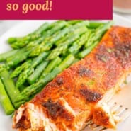 Broiled salmon Pinterest image with text and photo.