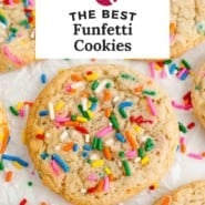 Funfetti cookies Pinterest graphic with text and photos.