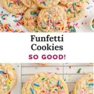 Funfetti cookies Pinterest graphic with text and photos.