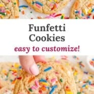 Funfetti cookies Pinterest graphic with text and photos.