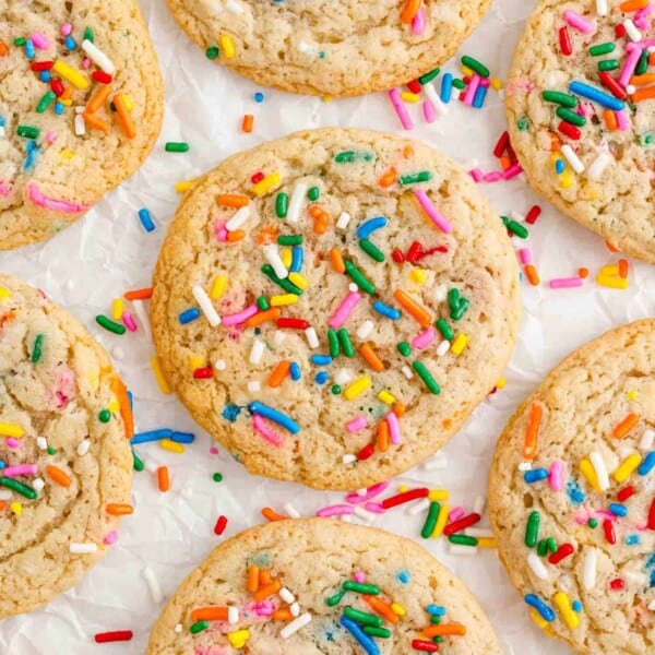 Funfetti cookies, sprinkled with extra sprinkles.