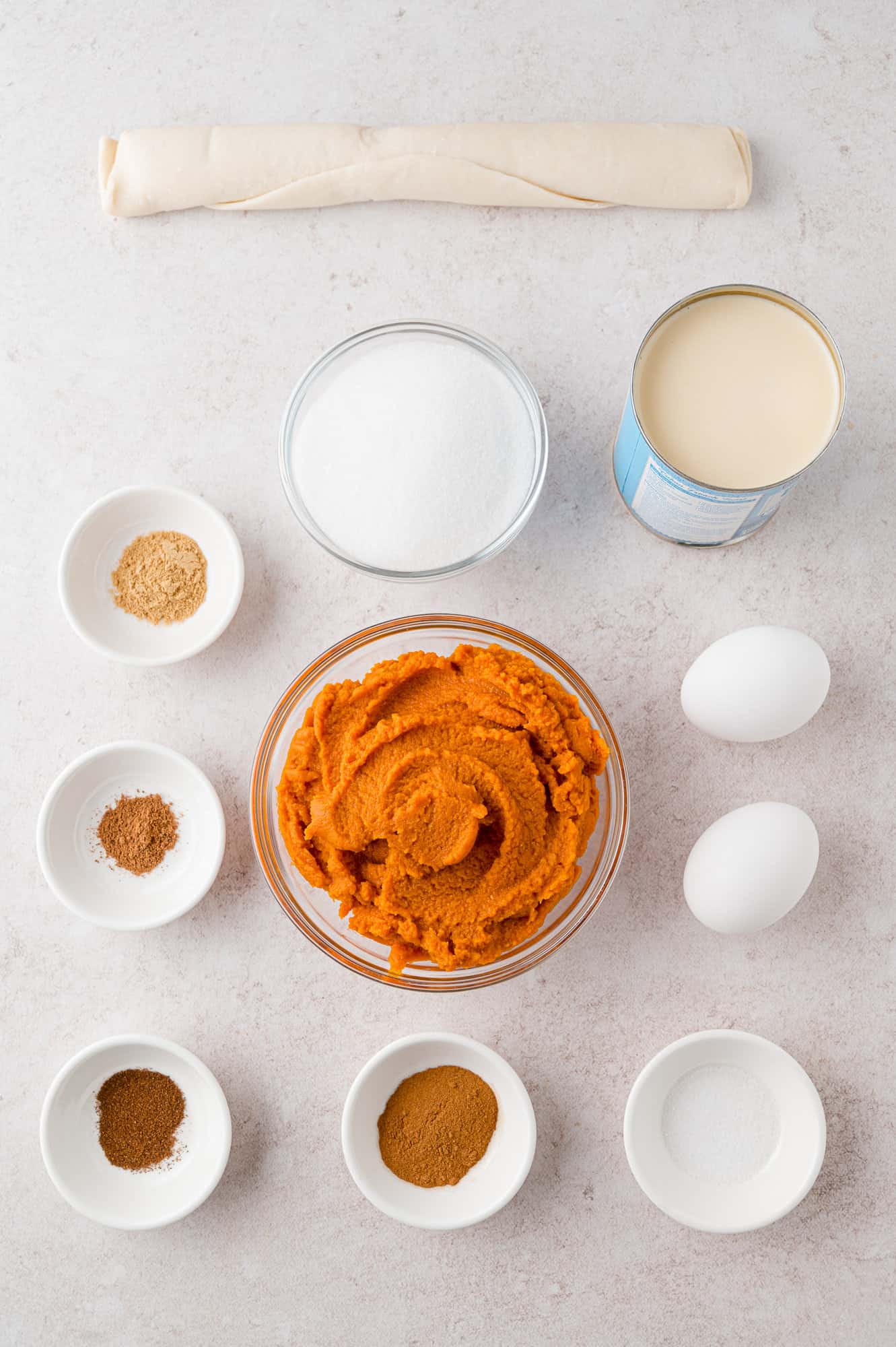 Ingredients needed for recipe, including pumpkin puree.