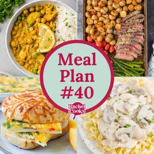 Meal plan 40 preview graphic with text and photos of the recipes.