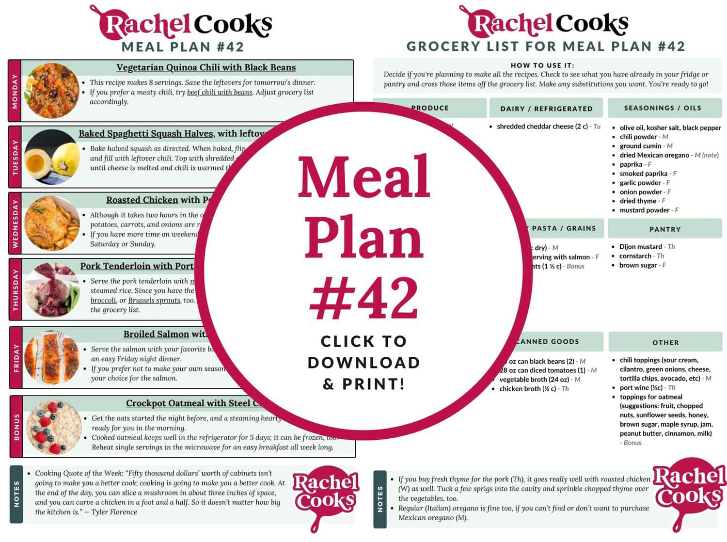 Meal plan 42 preview image with text and photos.