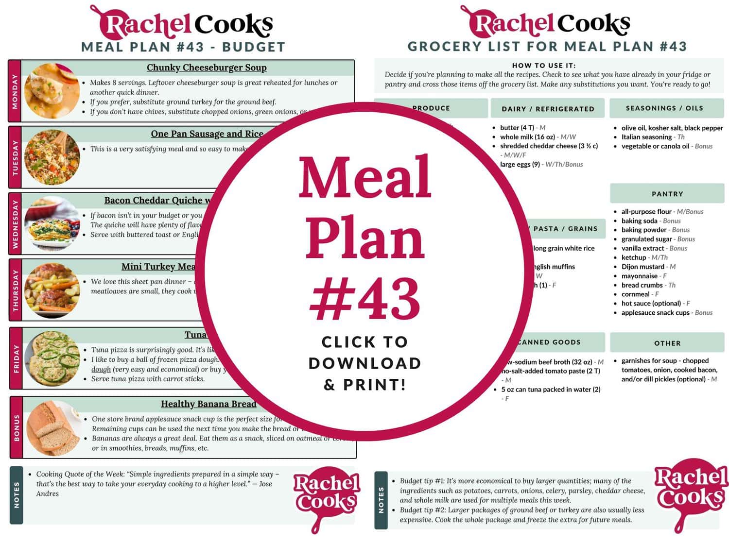 Meal Plan 43 preview image with text and photos.