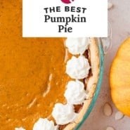 Pumpkin pie Pinterest graphic with text and photos.