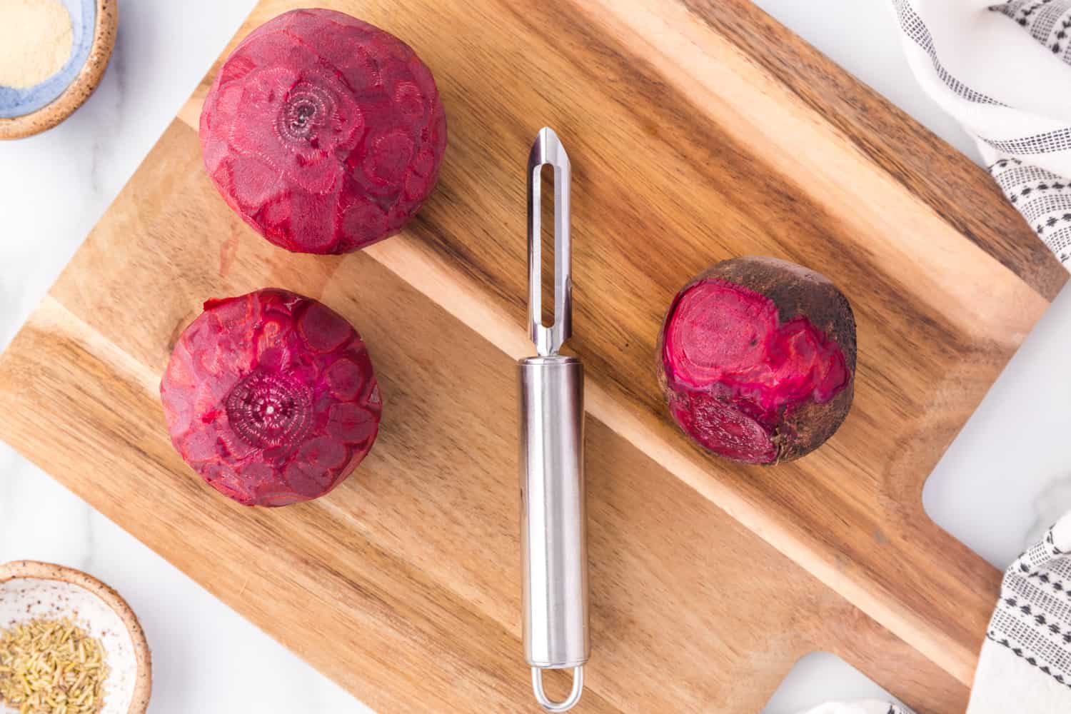 Beets being peeled.