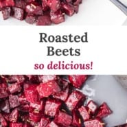 Roasted beets Pinterest graphic with text and photos.