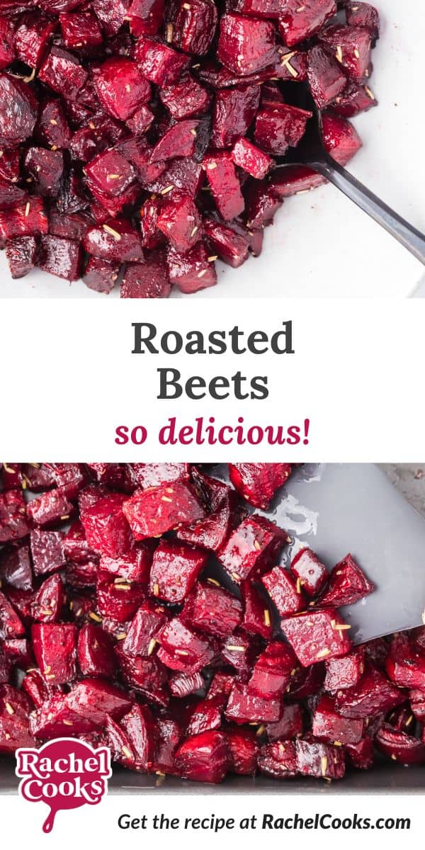 Roasted beets Pinterest graphic with text and photos.