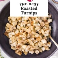 Roasted turnips Pinterest graphic with text and photos.