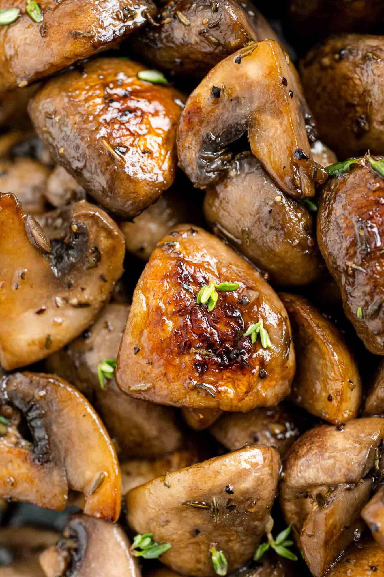 Close up of perfectly browned mushrooms.