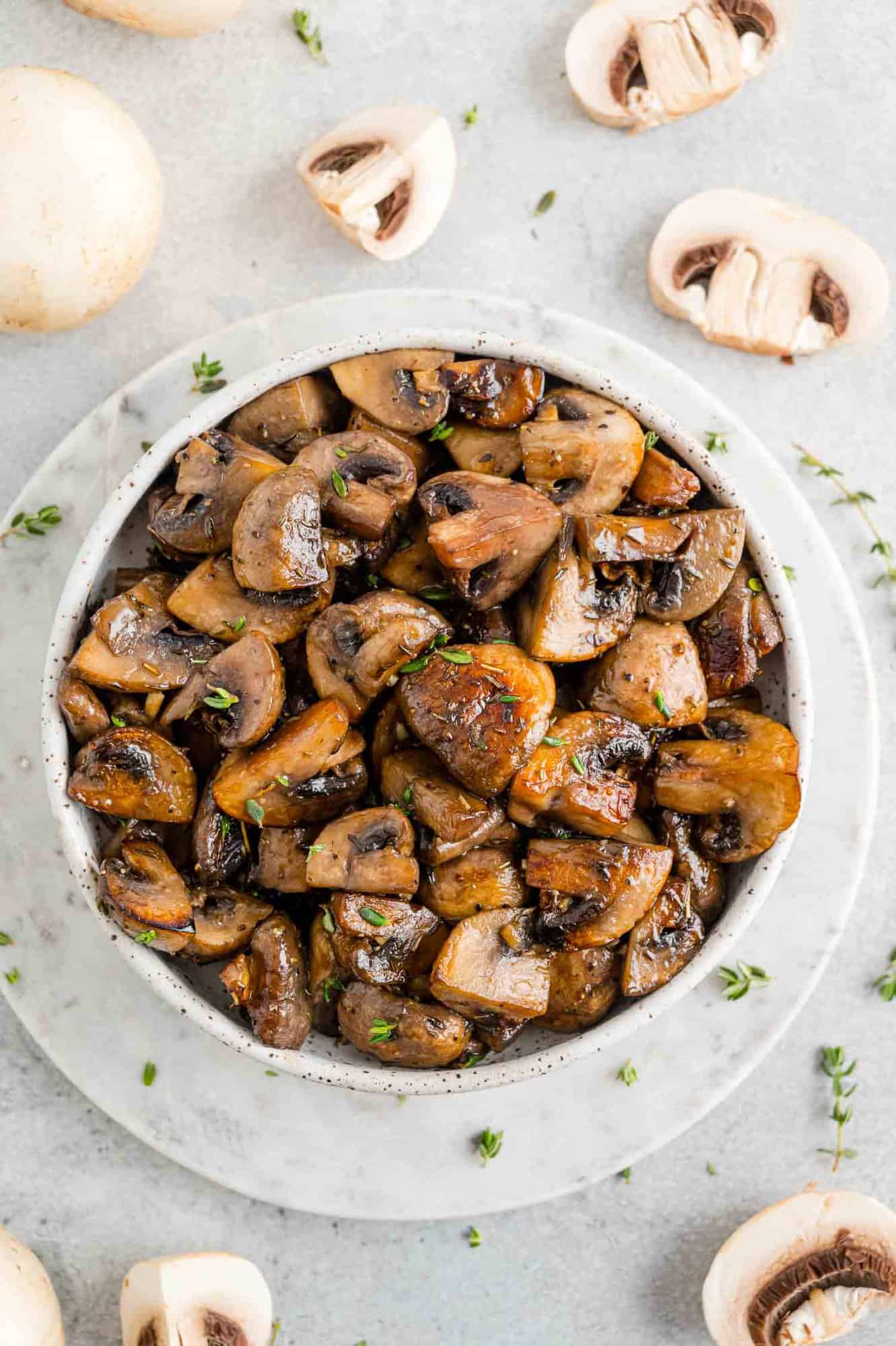 Mushrooms in a large serving bowl.