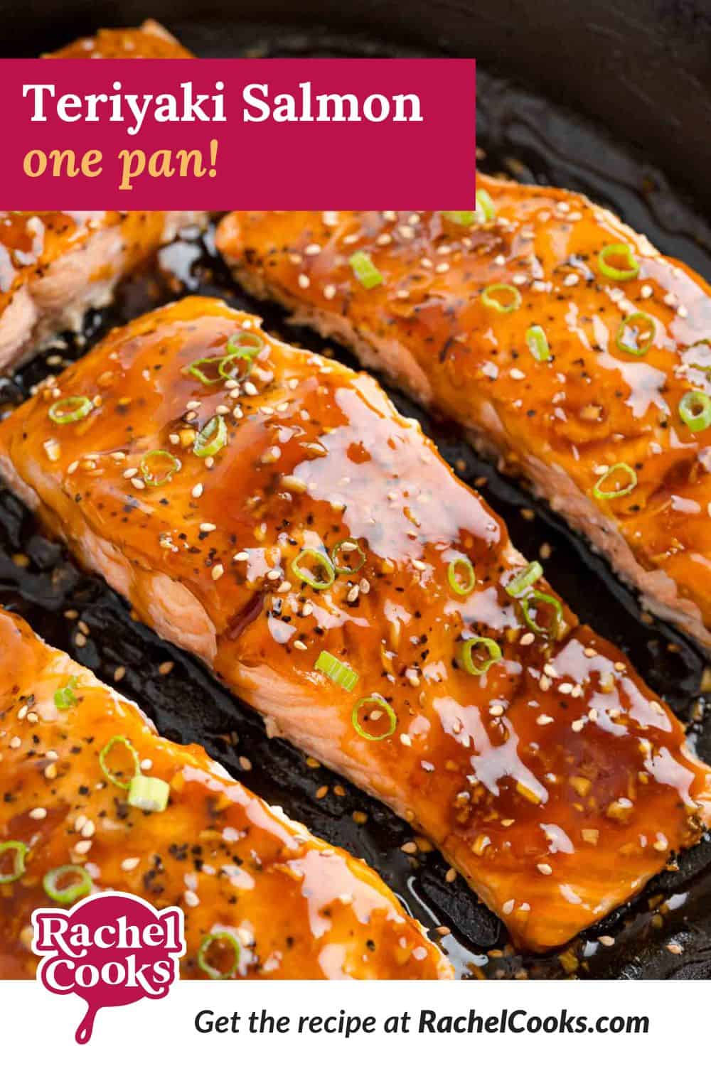 Teriyaki salmon Pinterest image with text and photos.