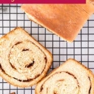 Cinnamon swirl bread Pinterest graphic with text and photos.