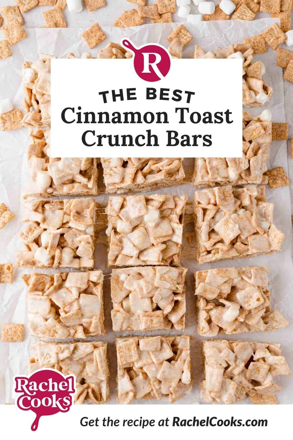 Cinnamon Toast Crunch Bars Pinterest graphic with text and photos.
