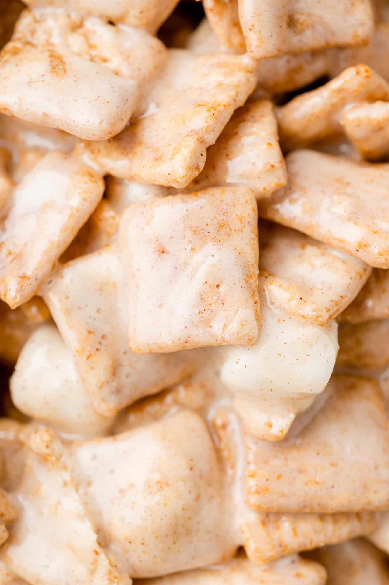 Close up of cinnamon toast crunch bars.