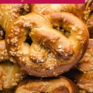 Homemade soft pretzels Pinterest graphic with text and photos.