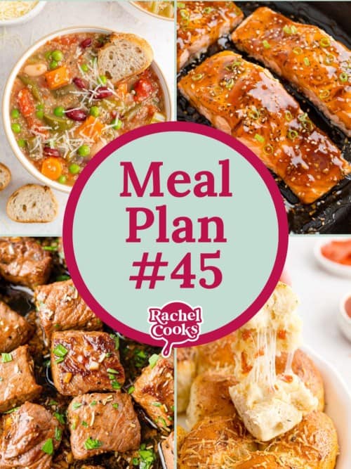 Meal plan 45 graphic with text and photos.