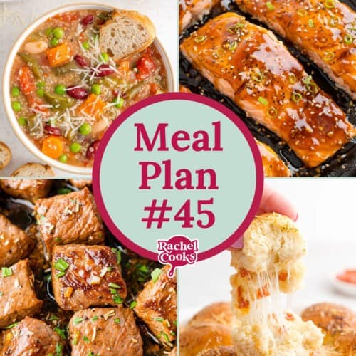 Meal plan 45 graphic with text and photos.